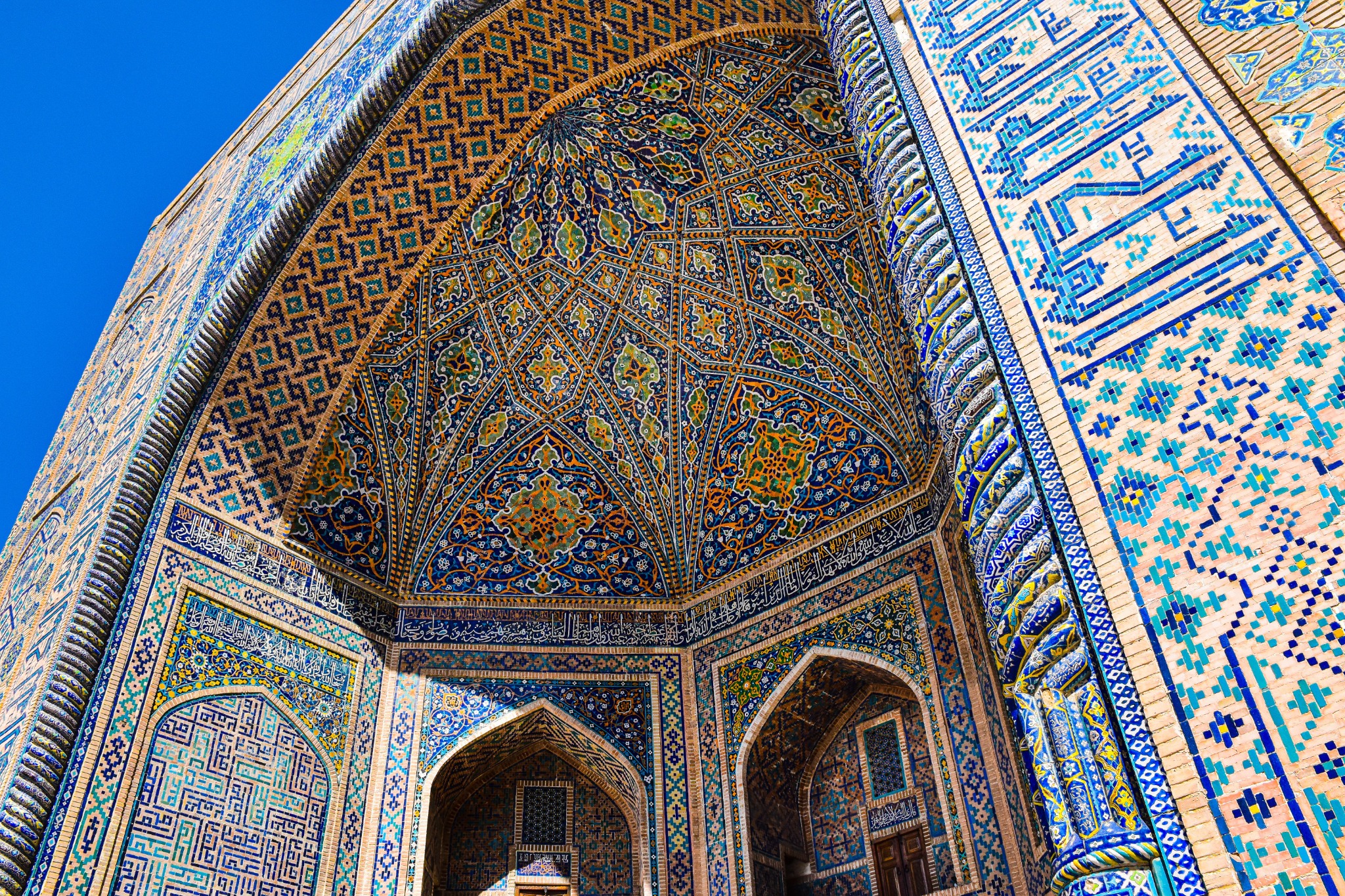 Ornate blue and gold architecture in Uzbekistan